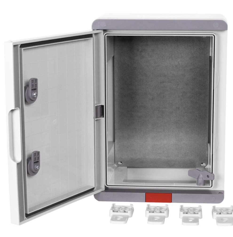 Caja de plástico IP 67, con puerta gris, 350x250x150 mm
