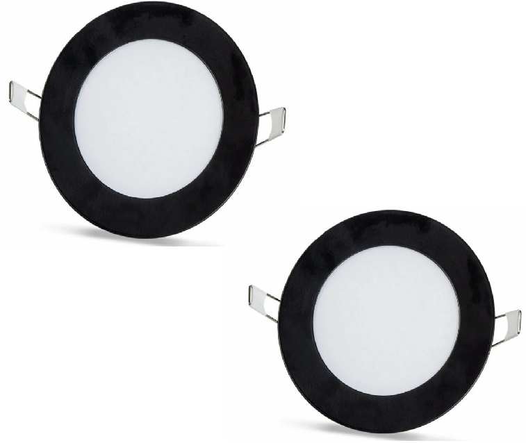 2 units - round LED panel 6W / 540Lm cool white black frame circular recessed (power supply included) 6500K YL10-0600-S